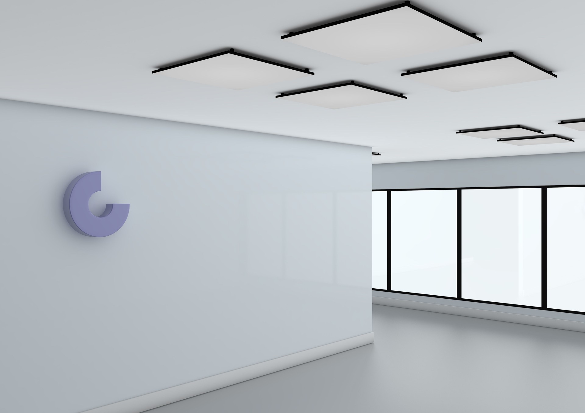 Abstract logo mockup on office wall.