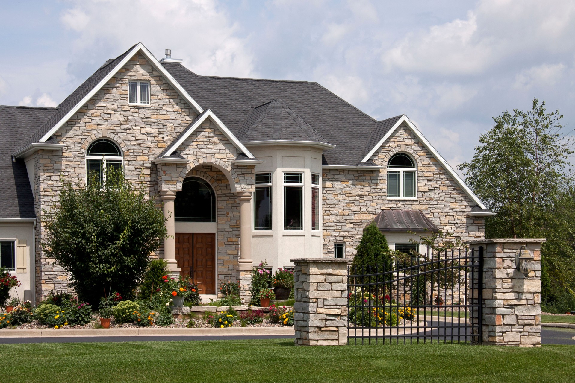 Stone mansion with gate